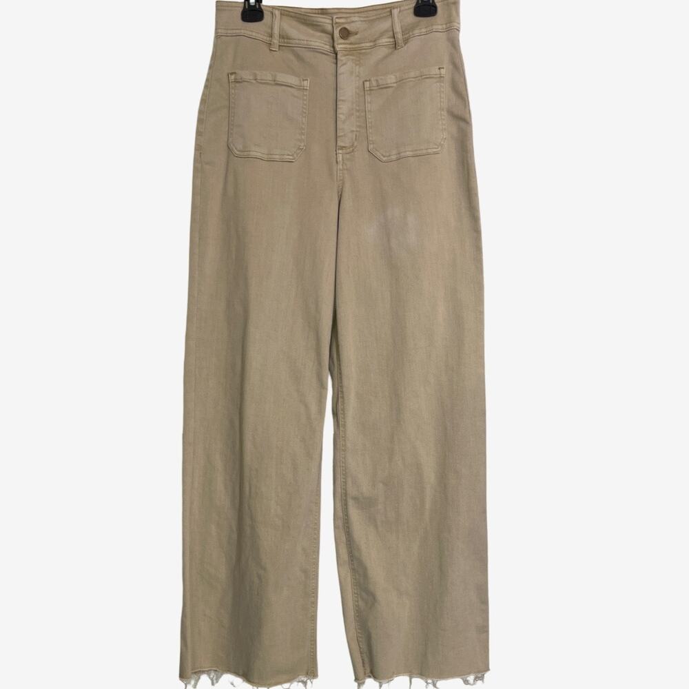 OAT New York Khaki Wide Leg Denim Pants 8/29 High Rise Raw Hem Utility Pockets